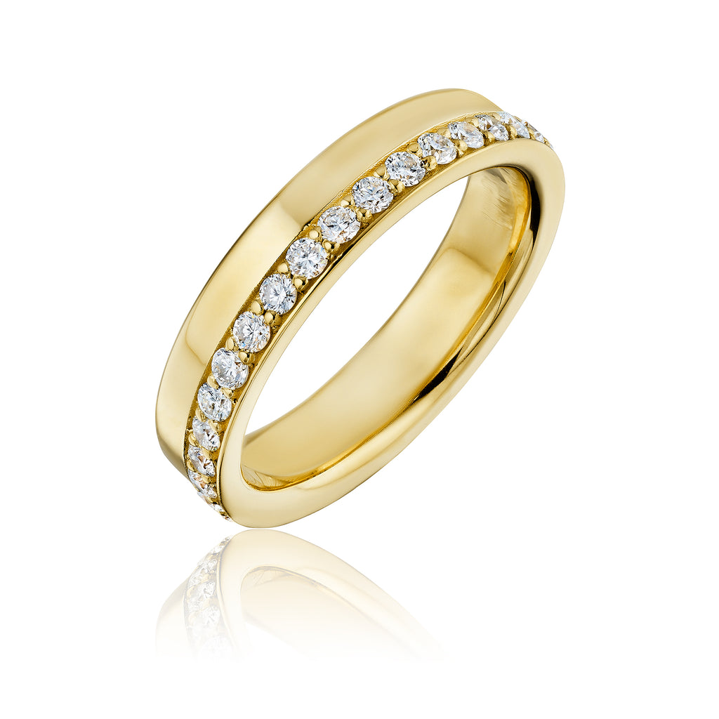 Large bottle cap diamond band in yellow gold